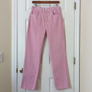 Zara Classic High Waisted Slim Fit Straight Leg Button Fly Jeans Spring Pink 6